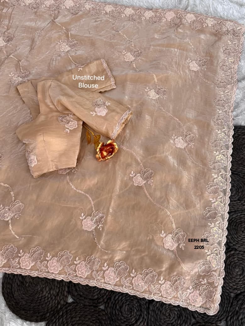 Product Name: Champagne Beige Embroidered Designer Saree